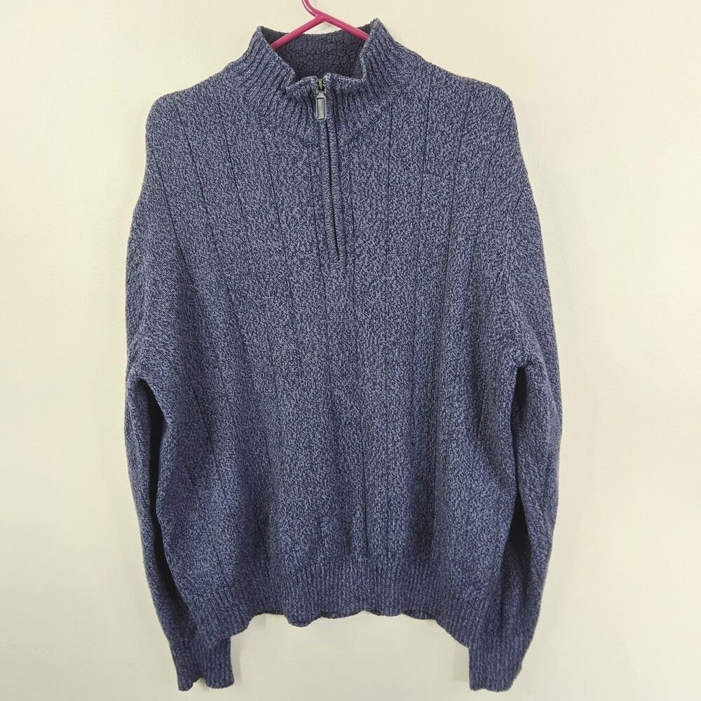 Oscar De La Renta Vintage Mens Long Sleeve 1/4 Zip Mock Neck Pullover Sweater XL